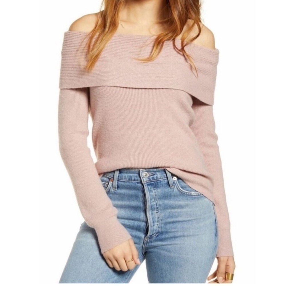 LEITH Dusty Pink Cowl Turtle Neck Ribbed Pullover Sweater